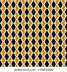 Leaf Diamond Stripes Seamless Vector Pattern. Hand Drawn All Over Textured Geometric Illustration for Fashion Prints, Gift Wrap, Trendy Packaging, Paper, Yellow Black Wallpaper or Retro Backgrounds 