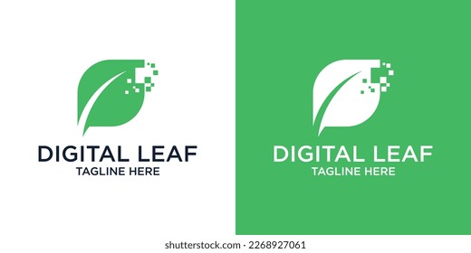 leaf and digital technology design logo vector illustration