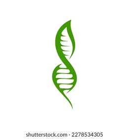 Icono de ADN de hoja de planta verde en helix genética, ciencia de la salud y símbolo vector de biotecnología. Icono de hoja de ADN para la biotecnología orgánica, medicina ecológica o compañía farmacéutica de gen cromosómico hoja