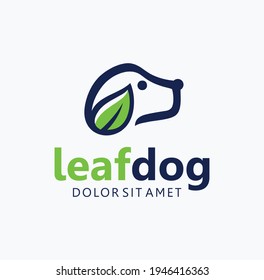 Leaf Dog Logo Premium Design Stock Vector. natural pet care logo Icon 