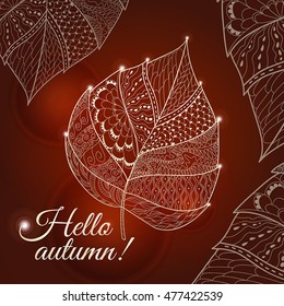 Leaf doodle. Vector autumn card. 
Hand drawn artwork. 