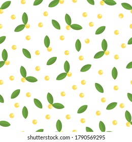 leaf and dot Pattern Background Vector Pattern. Cute yellow wallpaper. Kitchen fabric print. 