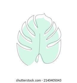 
leaf drawn in one line with a gentle green background nature one line drawing