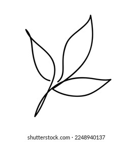Leaf drawn in single continuous line art style. Hand drawn contour vector illustration of tea leaf.