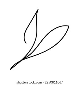 Leaf drawn in single continuous line art style. Hand drawn contour vector illustration of tea leaf.