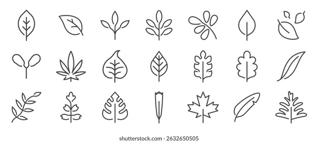 Leaf driven icon set. It includes plant, leaves, botanical, natural and more icons. Editable Vector Stroke.