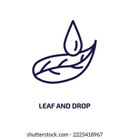icono de hoja y caída de la colección de naturaleza. Hojas lineales delgadas y soltar, soltar, icono de contorno de hoja aislado en fondo blanco. Leaf vectorial de línea y señal de caída, símbolo para web y móvil