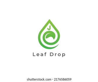 Leaf Drop Logo Concept sign icon symbol Design with Letter J. Water Drop Logo Design. Vector illustration logo template