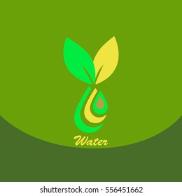 Leaf with drop in logo. Organic Life symbol. Eco planet. save clean planet With a drop of water