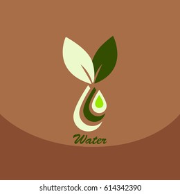 Blätter mit Logo ablegen. Organisches Lebenszeichen. Ökoplanet. sauberer Planet mit einem Wassertropfen retten