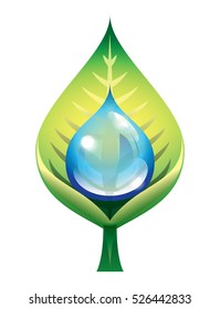 A leaf and a drop of water, vector illustration, on transparent background