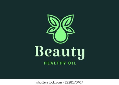 Leaf and droplet logo in elegant and modern style for beauty and health