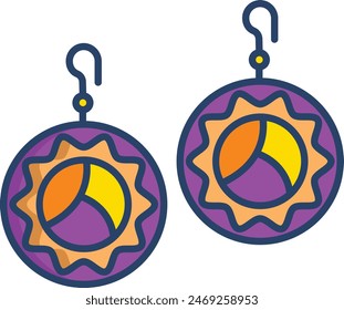 Leaf earring linear color vector illustration