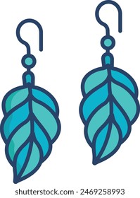 Leaf earring linear color vector illustration