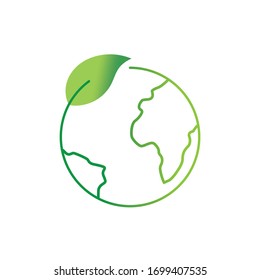 Leaf and earth globe symbol, vector.