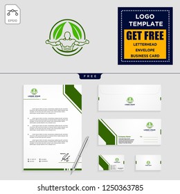 Leaf eco fitness logo template vector illustration and stationery design, letterhead, business card, envelope
