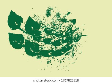 Símbolo ecológico de hoja, fondo abstracto, textura gruesa, trazos de pincel. Ilustraciones dibujadas a mano. Usable para publicidad, banners, tarjeta, portada de libro, folleto, decoración, afiche, plantilla de cabecera web a