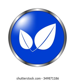 Leaf eco - vector icon on the blue button
