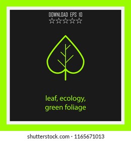 leaf, ecology, green foliage vector icon
