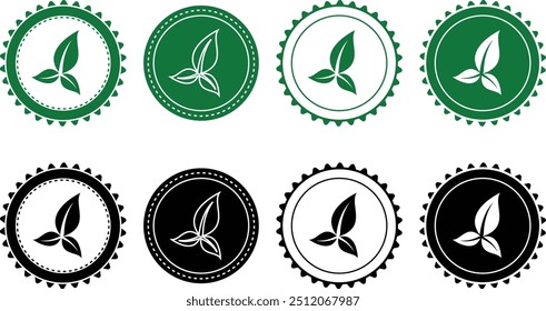 Leaf Ecology icon set. Ecology Stamps. Environment, sustainability, nature, recycle, renewable energy; electric bike, eco-friendly, forest, wind power, green symbol. Solid icons vector collection.