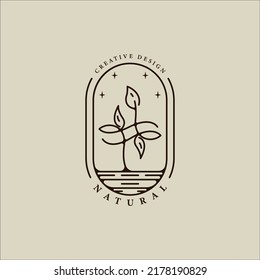 leaf ecology logo line art vector simple minimalist illustration template icon graphic design. nature or natural sign and symbol for garden or environment concept with badge and typography