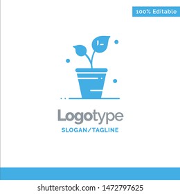 Leaf, Ecology, Spring, Nature Blue Solid Logo Template. Place for Tagline