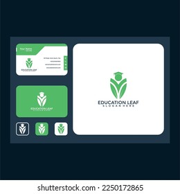 leaf  with education logo design template