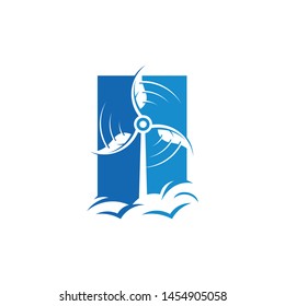 leaf and electric fan logo template