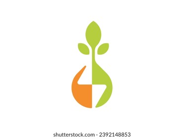 leaf electric logo design, green energy symbol vector template