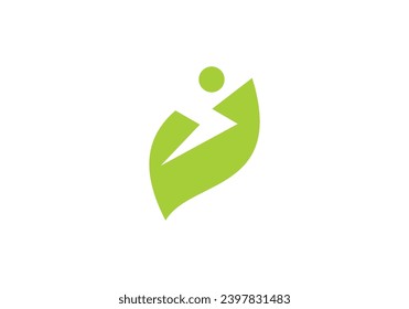 leaf electric logo design, green energy symbol vector template