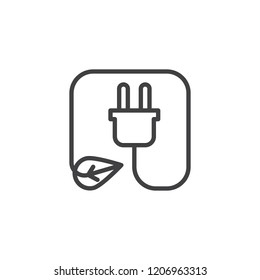 Leaf Electric plug outline icon. linear style sign for mobile concept and web design. Green power simple line vector icon. Energy save symbol, logo illustration. Pixel perfect vector graphics