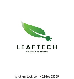 diseño moderno del logotipo eléctrico de hoja, diseño del logotipo de hoja con zócalo en fondo aislado