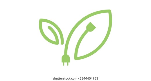 leaf element logo design combined with power plug and made in line style