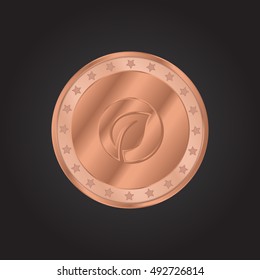 Leaf embossed realistic bronze coin precious Icon / Logo Design