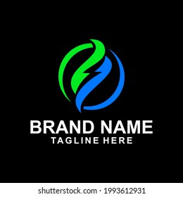 leaf with energy green logo vector modern icon creative idea
