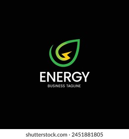 leaf with energy spark thunderstorm icon logo design 