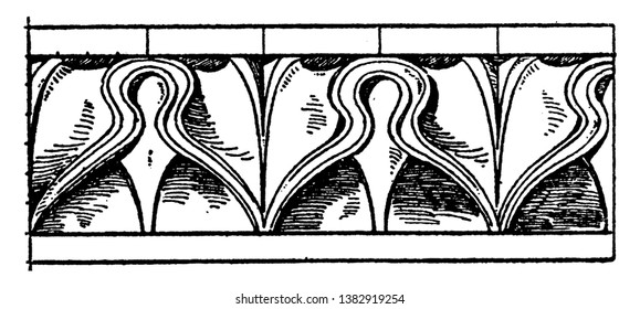 Das Leaf Enrichment Molding ist ein Design, das in Erechtheum, dem antiken griechischen Tempel, sylleptischen Ästen, Vintage-Linien-Zeichnung oder Graviergrafik zu finden ist.