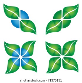 Leaf environmental icon with blue and green shapes