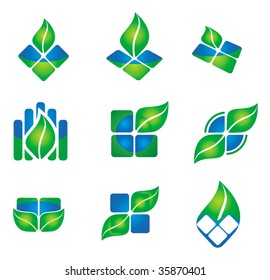 Leaf environmental icon with different blue shapes