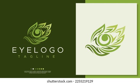 Leaf eye logo design template. Eco eye logo vector branding.