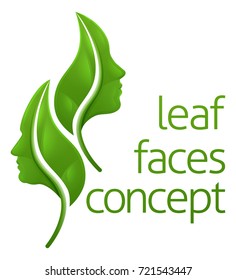 Leaf face concept of leaves forming a man and a womans faces in profile