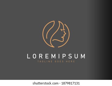 Leaf face logo design. Icon vector illustration of natural beauty woman. Modern logo design with line art style.