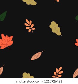 Leaf Fall, Autumn Leaves Seamless Pattern, Ornament. Cosy Hugge Sweet Design Vector Isolated Elements. Perfect for greeting cards, invitation, decoration, holiday cards. Hand Drawn Cartoon Style.