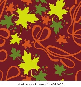 Leaf fall. Autumn seamless pattern with colorful maple leaves. Vector clip art.