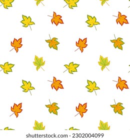 Leaf fall. Colorful lleaves on seamless pattern. Cartoon, Vector. Isolated vector illustration eps 10