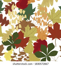 Leaf fall, pattern. Vector stock illustration of fallen autumn leaves on a white background.
