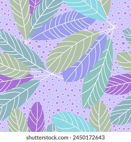 Leaf fall. Seamless ornament in a flat style. Drawing of falling leaves for a coloring book. The theme of ecology and love for nature, nature conservation. Vector illustration