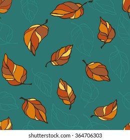 Leaf fall vector decorative hand-drawn seamless pattern