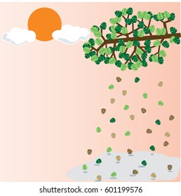 Leaf falling on autumn season below the sun and cloud background