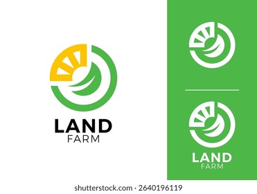 leaf farm with sun logo. creative agriculture symbol vector design	
